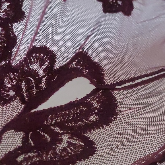 Embroidered Crochet Burgundy Open Front Duster Kimono L Indie Boho Festival - Picture 10 of 12